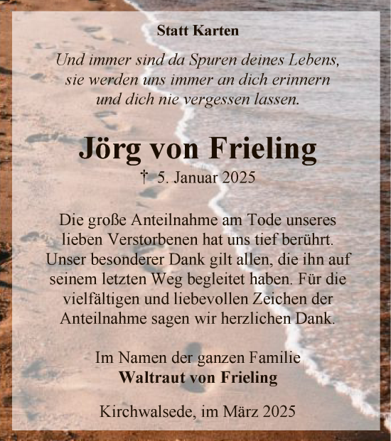 Todesanzeige von Jörg von Frieling von SYK