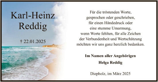 Todesanzeige von Karl-Heinz Reddig von SYK
