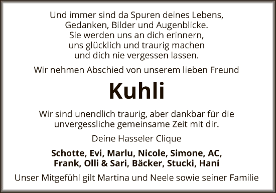 Todesanzeige von Kuhli  von SYK