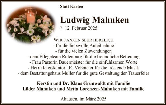 Todesanzeige von Ludwig Mahnken von SYK