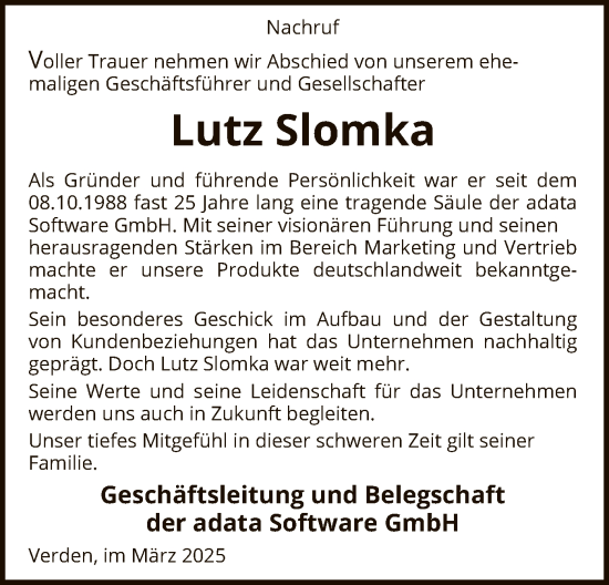 Todesanzeige von Lutz Slomka von SYK