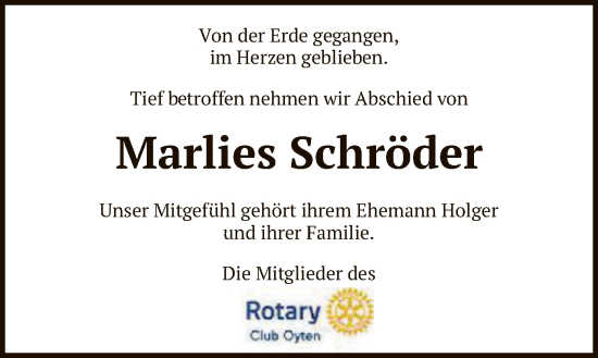 Todesanzeige von Marlies Schröder von SYK