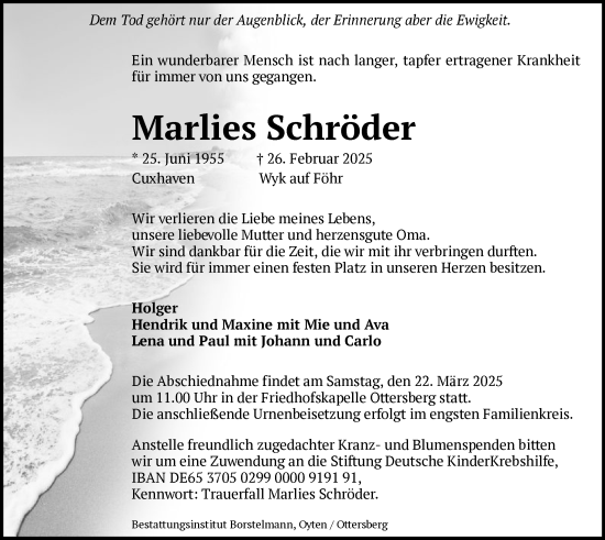 Todesanzeige von Marlies Schröder von SYK