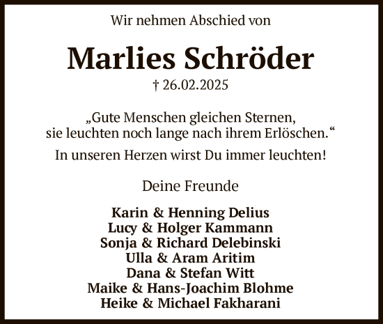 Todesanzeige von Marlies Schröder von SYK