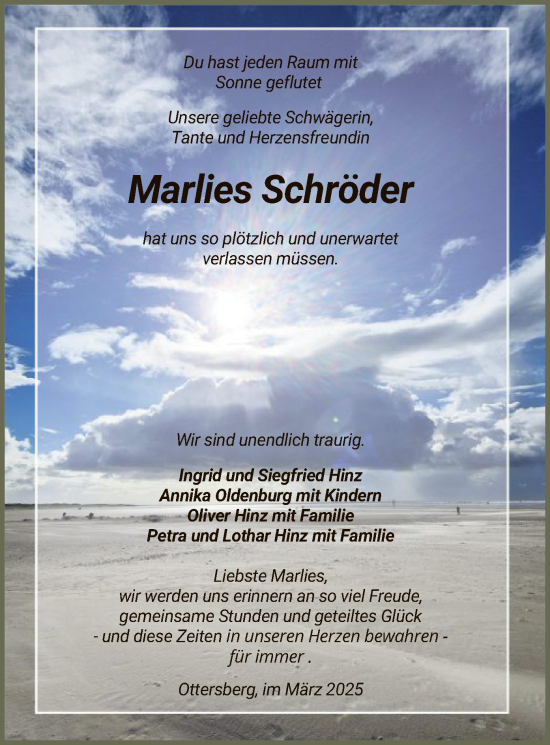Todesanzeige von Marlies Schröder von SYK