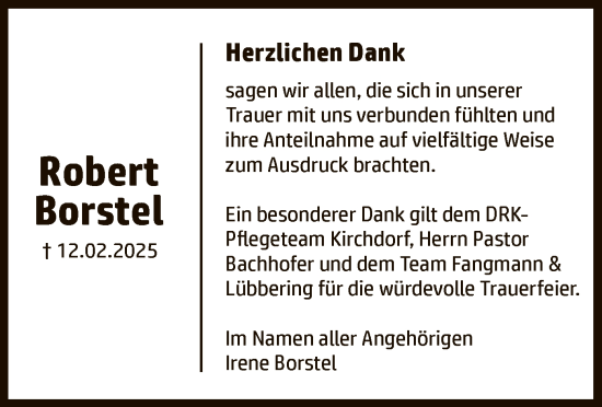 Todesanzeige von Robert Borstel von SYK