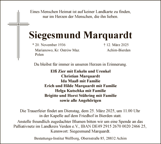 Todesanzeige von Siegesmund Marquardt von SYK