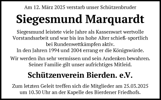 Todesanzeige von Siegesmund Marquardt von SYK