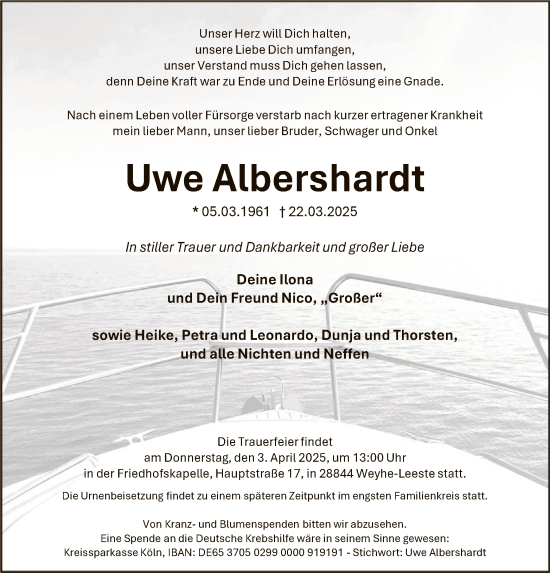 Todesanzeige von Uwe Albershardt von SYK