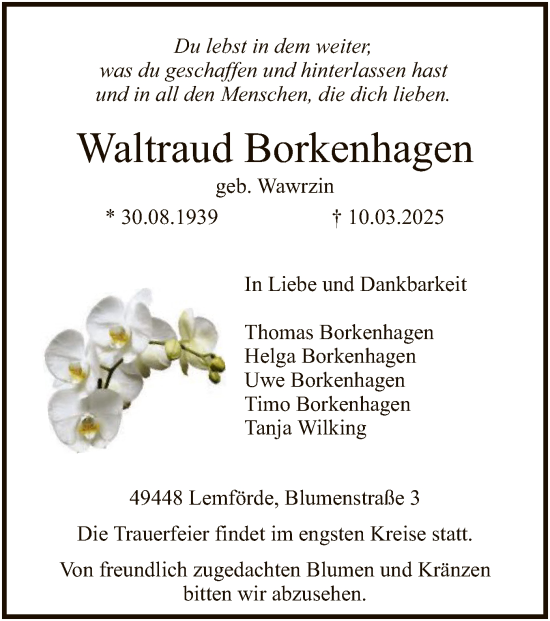 Todesanzeige von Waltraud Borkenhagen von SYK