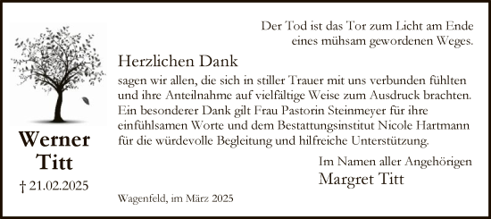 Todesanzeige von Werner Titt von SYK
