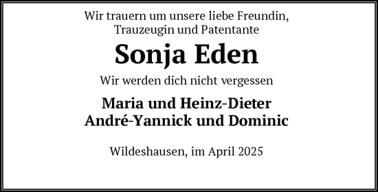Todesanzeige von Sonja Eden 