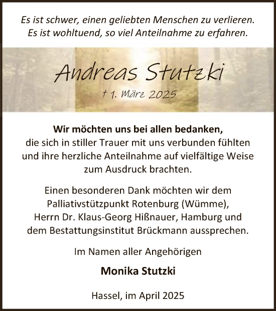 Todesanzeige von Andreas Stutzki von SYK