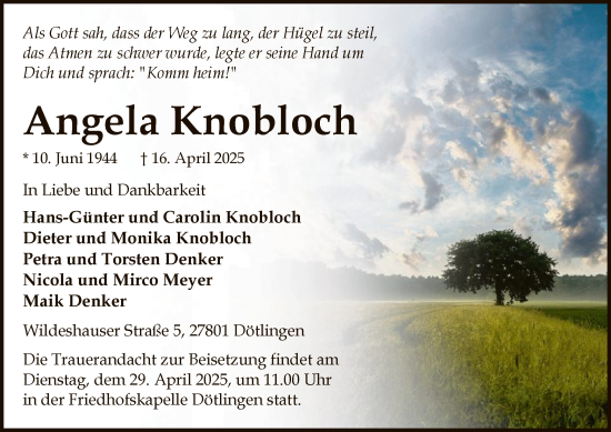 Todesanzeige von Angela Knobloch von SYK