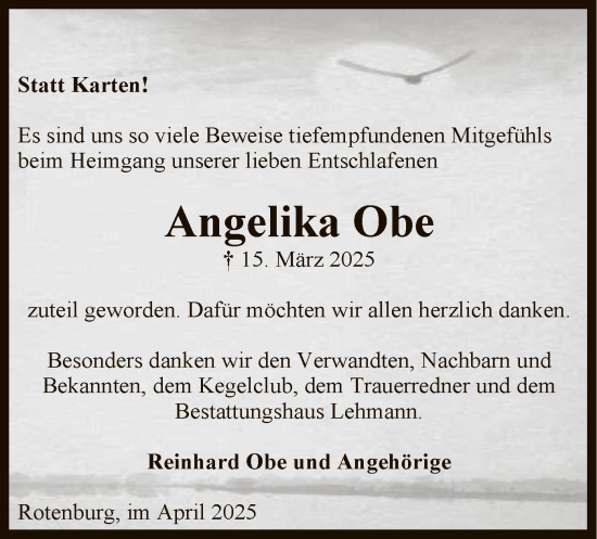 Todesanzeige von Angelika Obe von SYK