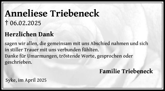 Todesanzeige von Anneliese Triebeneck von SYK