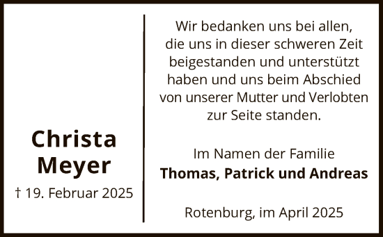 Todesanzeige von Christa Meyer von SYK