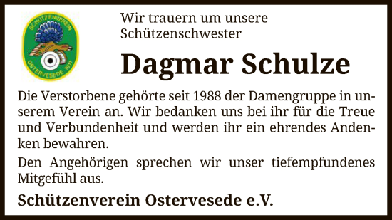Todesanzeige von Dagmar Schulze von SYK