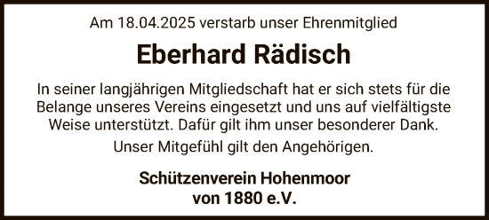 Todesanzeige von Eberhard Rädisch von SYK