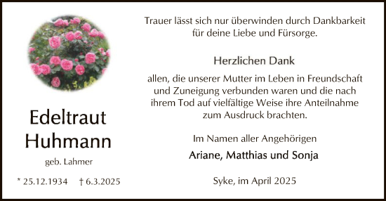 Todesanzeige von Edeltraut Huhmann von SYK