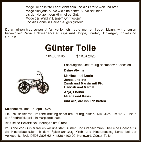 Todesanzeige von Günter Tolle von SYKSYK