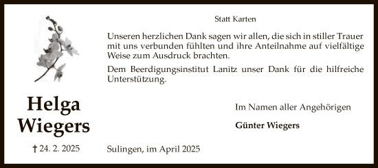 Todesanzeige von Günter Wiegers von SYK