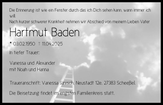 Todesanzeige von Hartmut Baden von SYK
