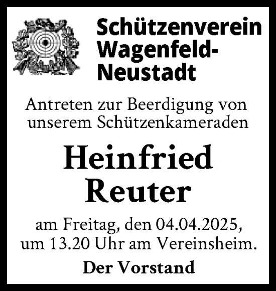 Todesanzeige von Heinfried Reuter von SYK
