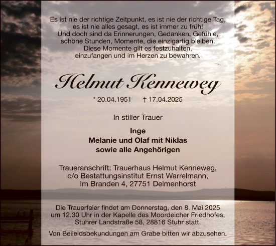 Todesanzeige von Helmut Kenneweg von SYK