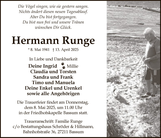 Todesanzeige von Hermann Runge von SYK