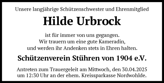 Todesanzeige von Hilde Urbrock von SYK