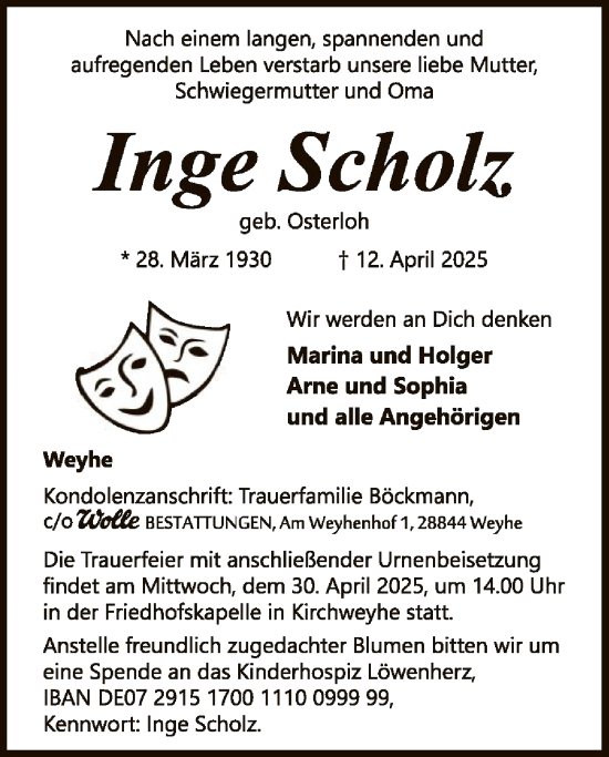 Todesanzeige von Inge Scholz von SYK