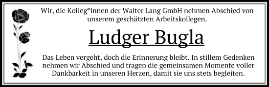 Todesanzeige von Ludger Bugla von SYKSYK
