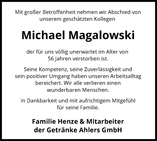 Todesanzeige von Michael Magalowski von SYK