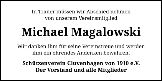 Todesanzeige von Michael Magalowski von SYK