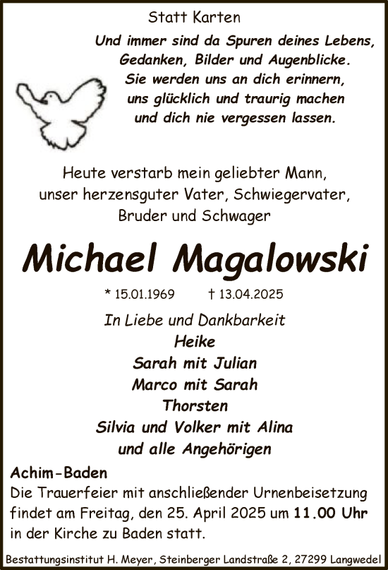 Todesanzeige von Michael Magalowski von SYK