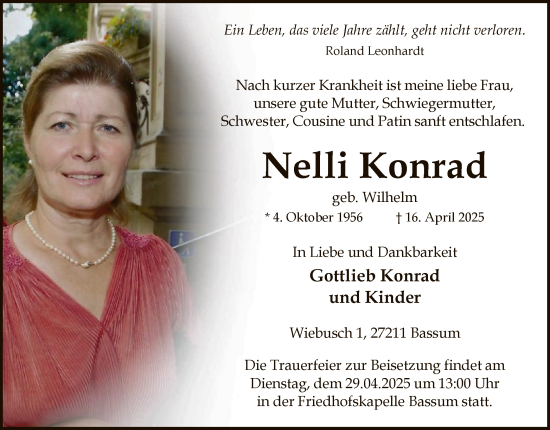 Todesanzeige von Nelli Konrad von SYK