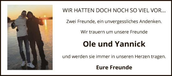Todesanzeige von Ole Schulenburg von SYK