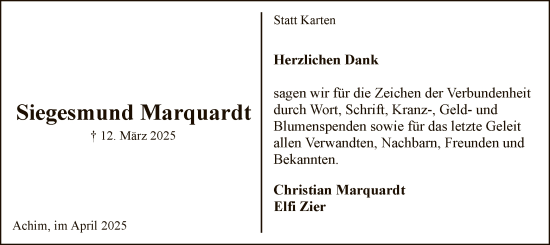 Todesanzeige von Siegesmund Marquardt von SYK