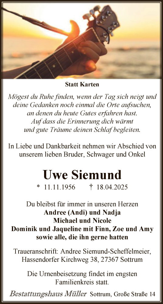 Todesanzeige von Uwe Siemund von SYK