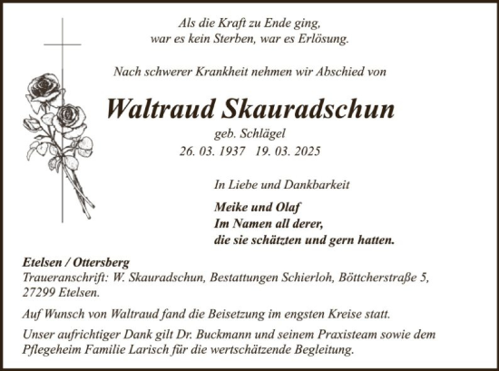 Todesanzeige von Waltraud Skauradschun von SYK
