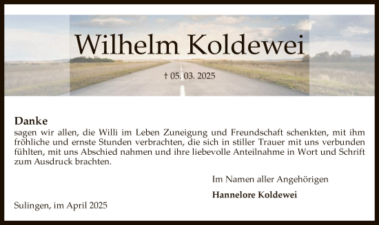 Todesanzeige von Wilhelm Koldewei von SYK