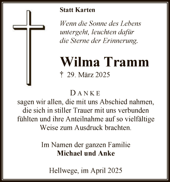 Todesanzeige von Wilma Tramm von SYK