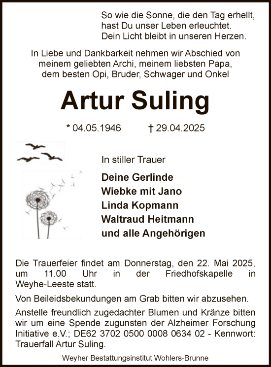 Todesanzeige von Artur Suling von SYK