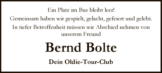 Todesanzeige von Bernd Bolte von SYK