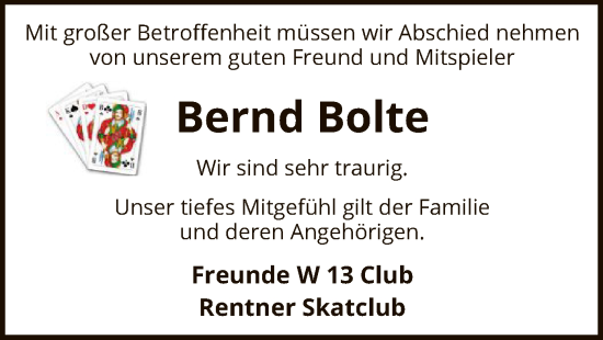 Todesanzeige von Bernd Bolte von SYK