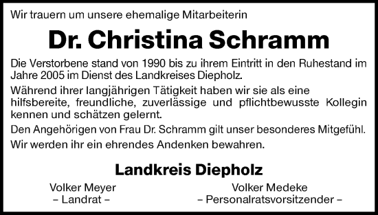 Todesanzeige von Christina Schramm von SYKS
