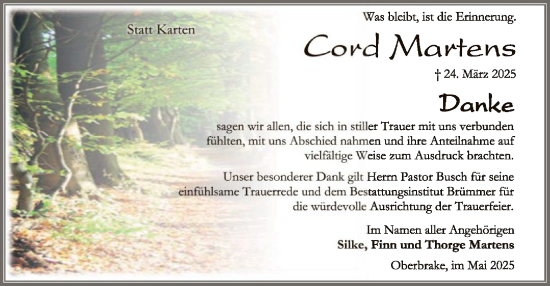 Todesanzeige von Cord Martens von SYK