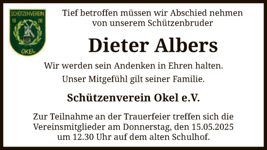 Todesanzeige von Dieter Albers von SYK