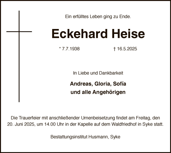Todesanzeige von Eckehard Heise von SYKS